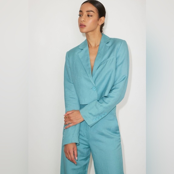 DYNAMITE Yasmin Straight Leg Linen Pants Turquoise, Size 8 - Picture 2 of 14